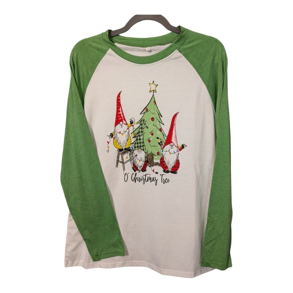 Oh Christmas Tree Gnomes Medium Raglan Baseball T-shirt NWOT